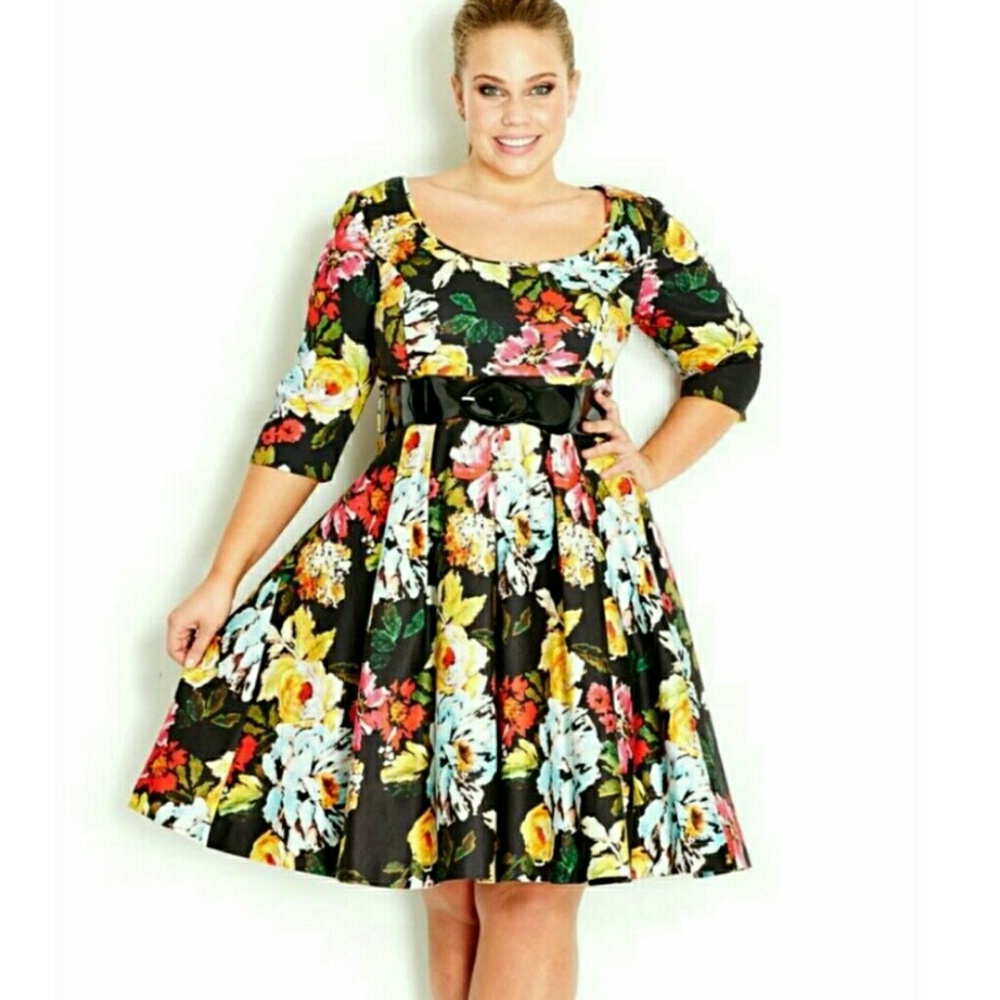 City Chic Wild Floral midi dress s(16)
